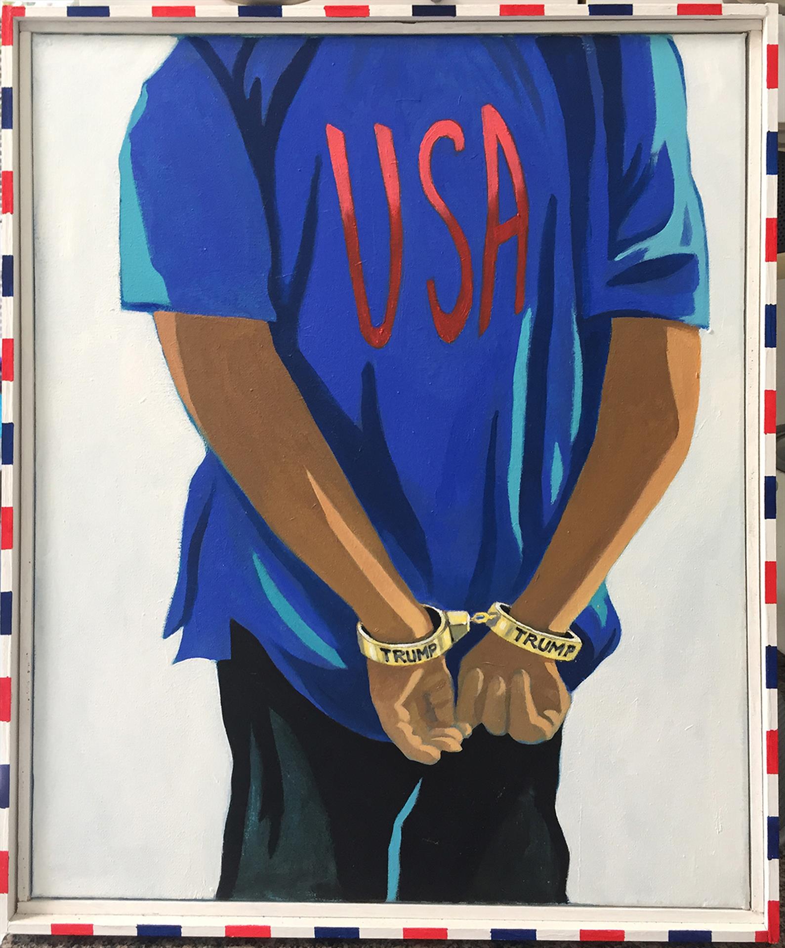 Eva Andry "America in Handcuffs" Oil 6x20 $1,000