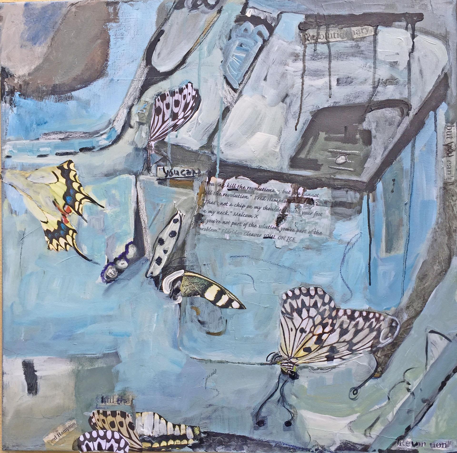 Peggy Charboneau "Soul on Ice" Acrylic on canvass, ink, collage 24x24 $1,000