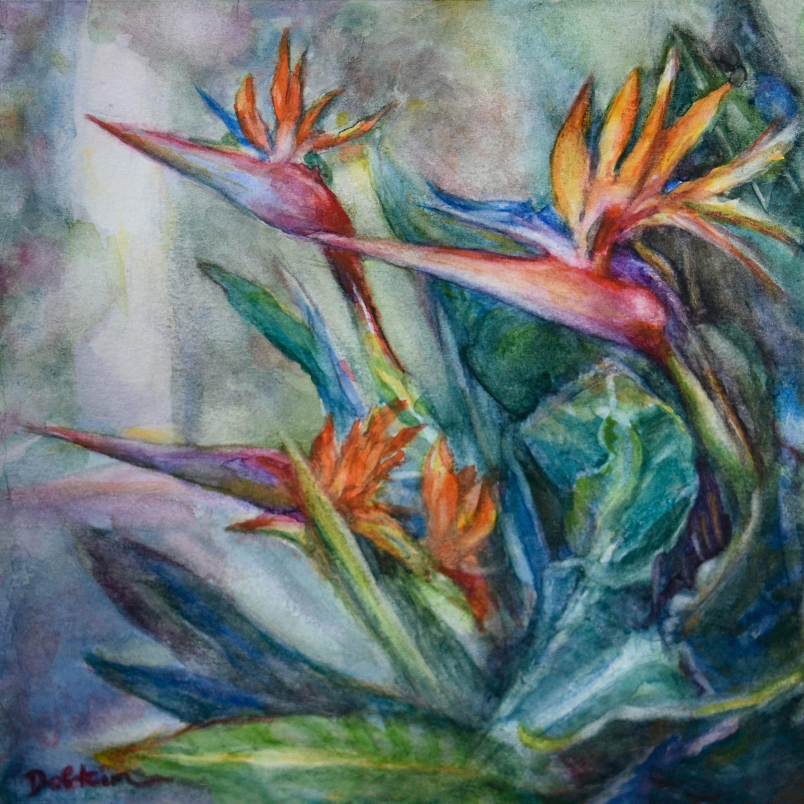 17 Debra Dobkin "Birds March Into April" 9x9 Watercolor on Paper $470