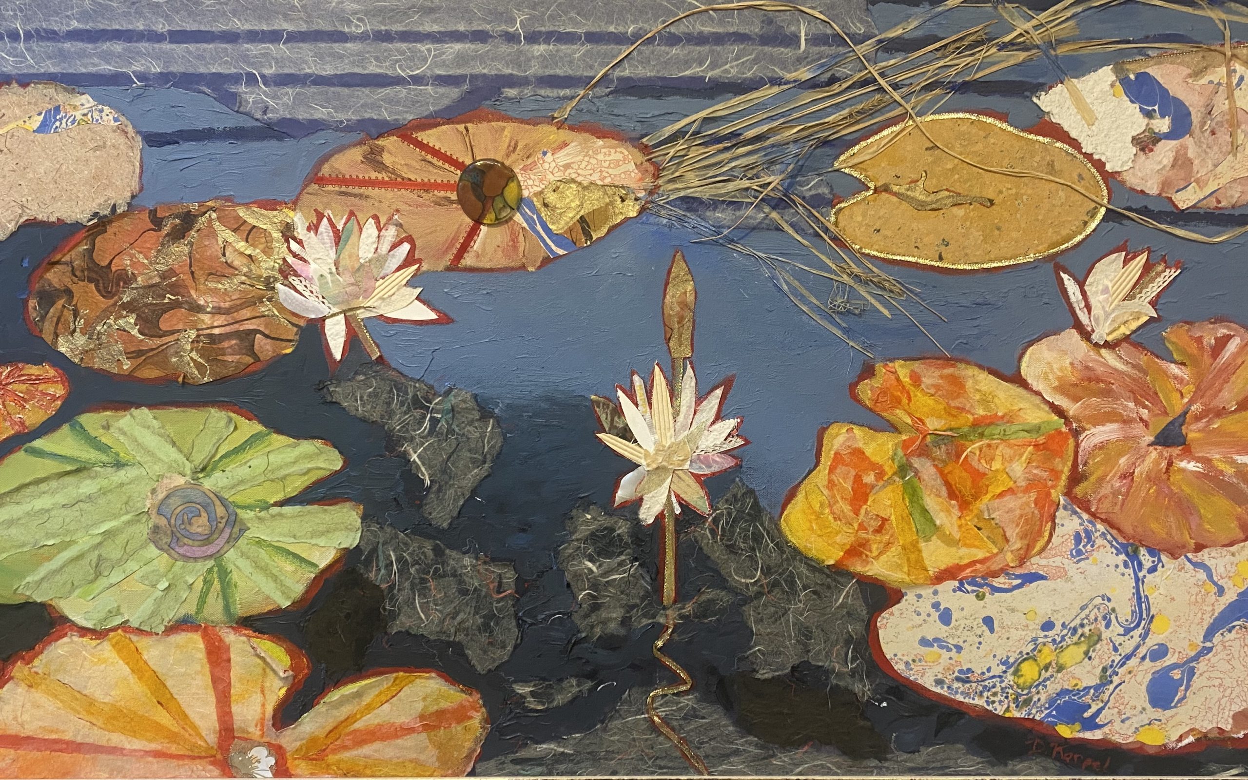 42 Diane Karpel "An Encounter with Water Lilies" 22x36 Oil Mixed media $900