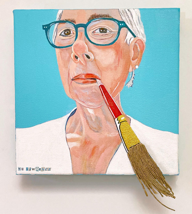 Nancy Goodman Lawrence - Self-Portrait with Paintbrush Acrylic and twine