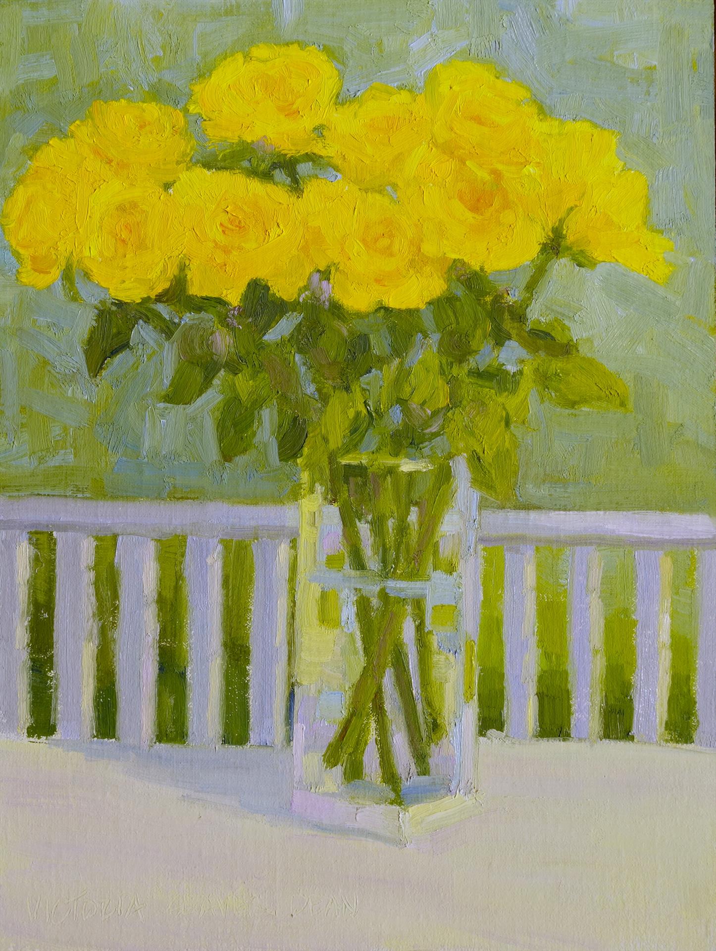 Victoria Dean "Yellow Roses in Glass Vase" Oil 12x9 NFS